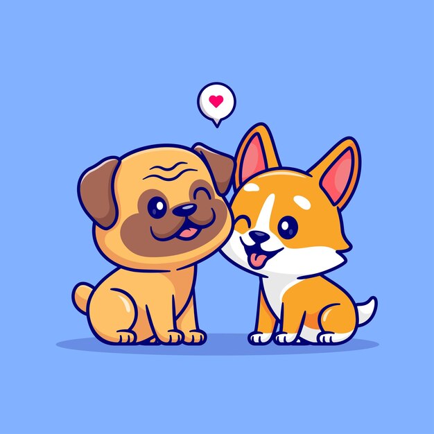 Corgi 개 만화 벡터 아이콘 그림을 가지고 노는 귀여운 퍼그 개 동물 자연 아이콘 격리