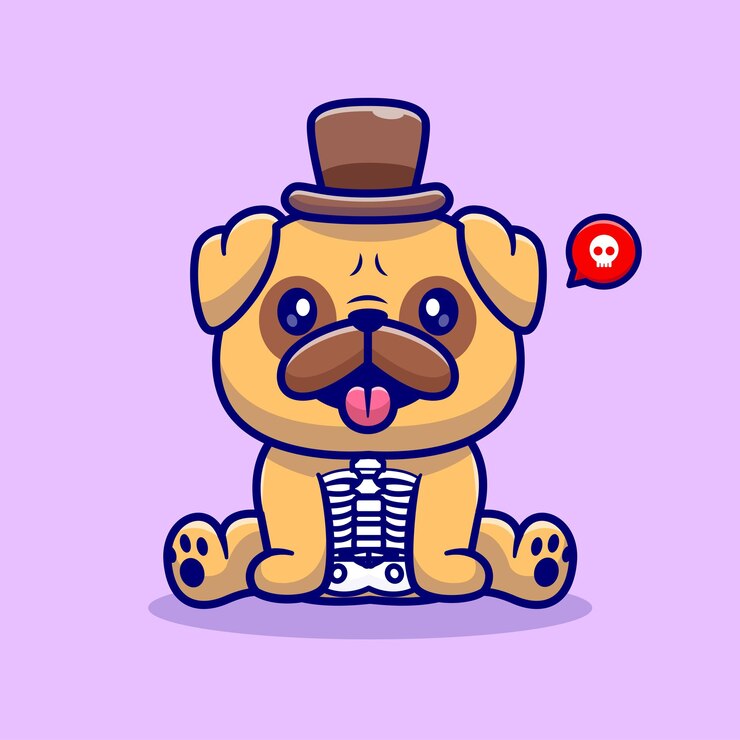 मुफ़्त वेक्टर cute pug dog skeleton cartoon vector icon illustration. animal holiday icon concept isolated premium