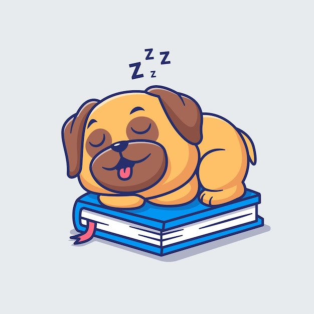 Free vector cute pug dog sleeping on book cartoon vector icon illustration animal education icon isolated flat