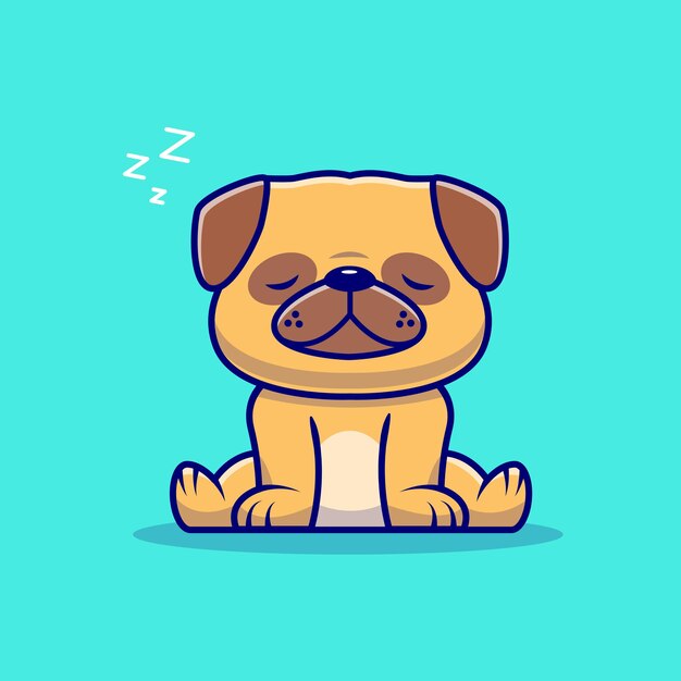 귀여운 퍼그 강아지 잠자는 만화 아이콘 그림. 동물 자연 아이콘 개념 절연입니다. 플랫 만화 스타일