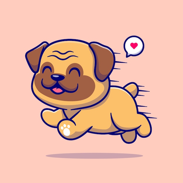 Free vector cute puk dog running cartoon vector icon illustration. animal nature icon concept isolated premium vector. flat cartoon style