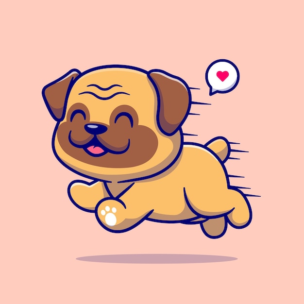 かわいいPuk犬ランニング漫画ベクトルアイコンイラスト。動物の性質のアイコンの概念は、プレミアムベクトルを分離しました。フラット漫画スタイル