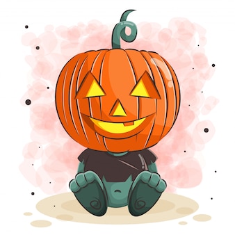 ハロウィンイラストのかわいいカボチャモンスター プレミアムベクター ハロウィンイラストのかわいいカボチャモンスター プレミアムベクター