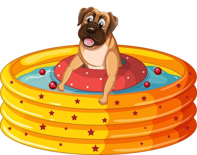 Free vector cute puppy dog  in rubber swimming pool