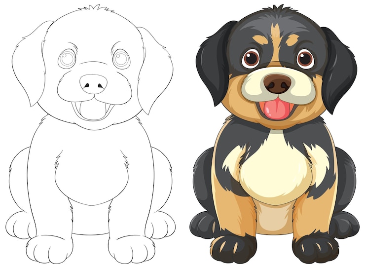 Free Vector cute puppy illustration and outline