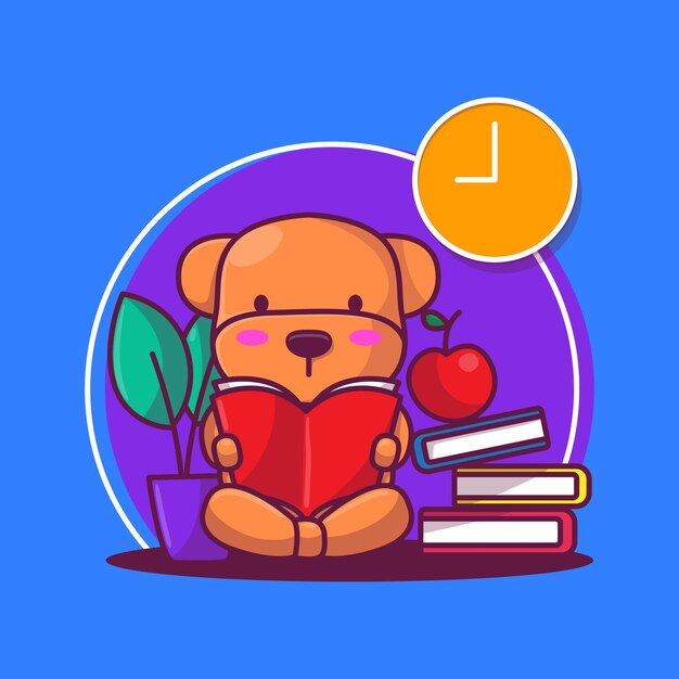 Cute puppy read a book vector illustration