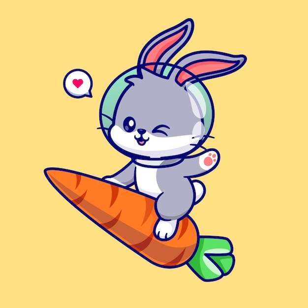 Cute Rabbit Astronaut Riding Carrot Rocket Cartoon Vector Icon Illustration Animal Nature Isolated