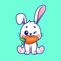 Free vector cute rabbit bite carrot cartoon vector icon illustration. animal nature icon concept isolated flat