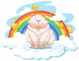 Free vector cute rabbit on the cloud with rainbow