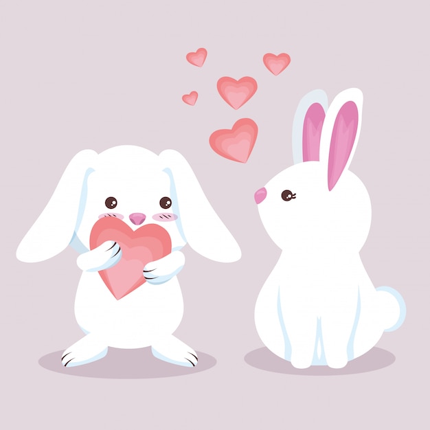 愛らしい心を持つかわいいウサギのカップル