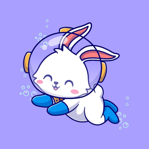 Cute rabbit diver cartoon vector icon illustration. animal sport icon concept isolated premium flat