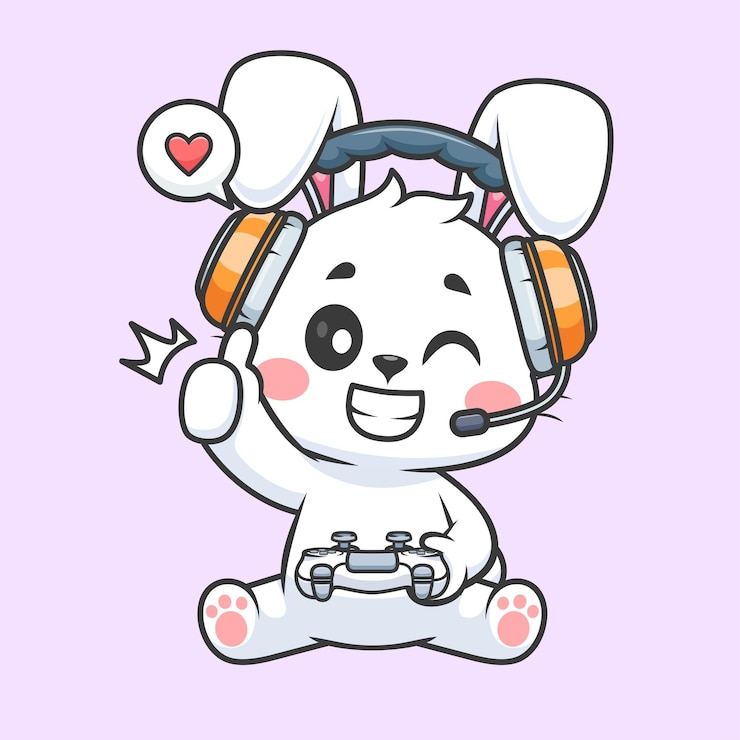 Free Vector cute rabbit gaming cartoon vector icon illustration animal technology icon isolated flat vector