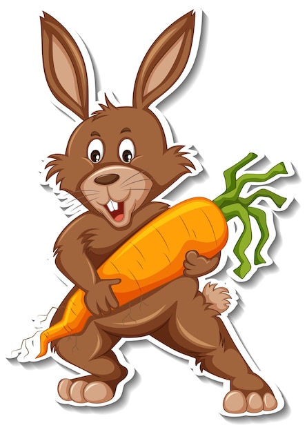 Free vector cute rabbit holding a carrot cartoon sticker