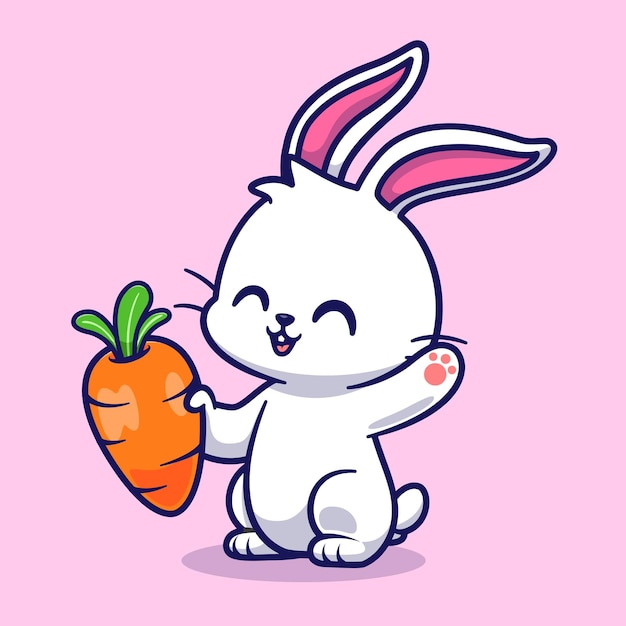 Cute Rabbit Holding Carrot Cartoon Vector Icon Illustration Animal Nature Icon Concept Isolated