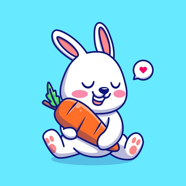 Cute Rabbit Hug Carrot Cartoon Vector Icon Illustration. Animal Nature Icon Concept Isolated Premium