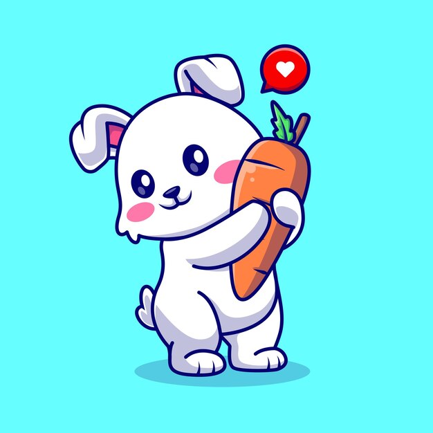 Cute Rabbit Hug Carrot Cartoon Vector Icon Illustration. Animal Nature Icon Concept Isolated Premium