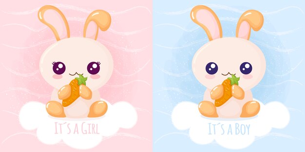 Premium Vector Cute Rabbit Its A Girl Its A Boy