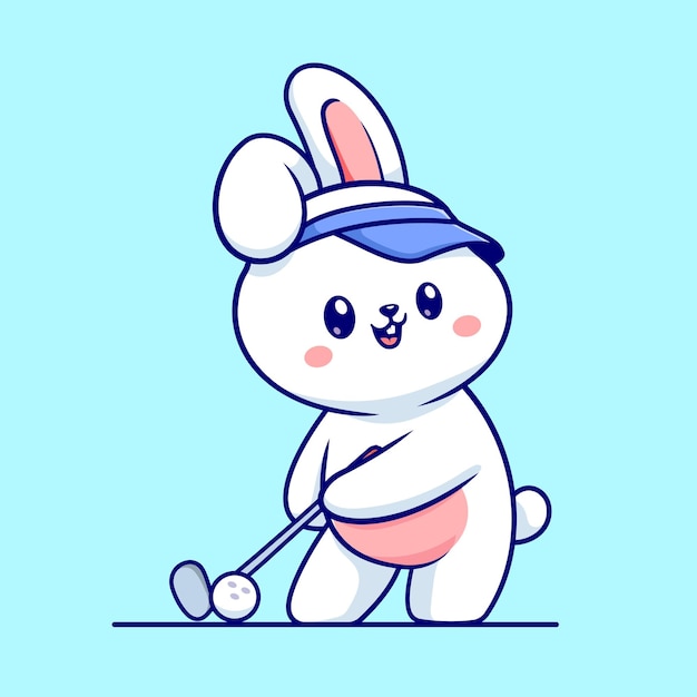 Free vector cute rabbit playing golf cartoon vector icon illustration animal sport icon isolated flat vector