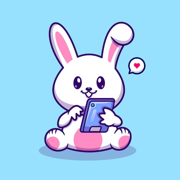 Free vector cute rabbit playing phone cartoon vector icon illustration animal technology icon concept isolated