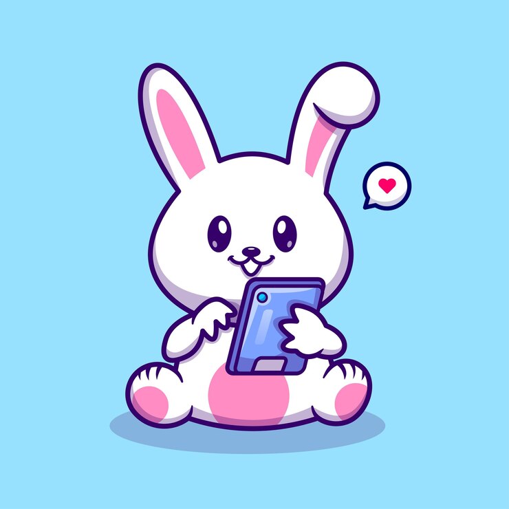 Free Vector cute rabbit playing phone cartoon vector icon illustration animal technology icon concept isolated