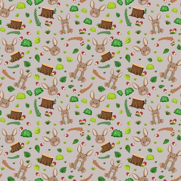 Free vector cute rabbit seamless pattern