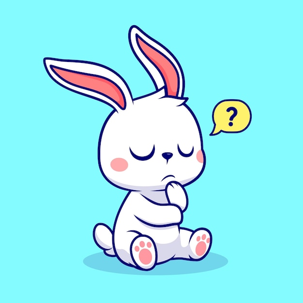 Cute rabbit thinking cartoon vector icon illustration animal nature icon concept isolated premium