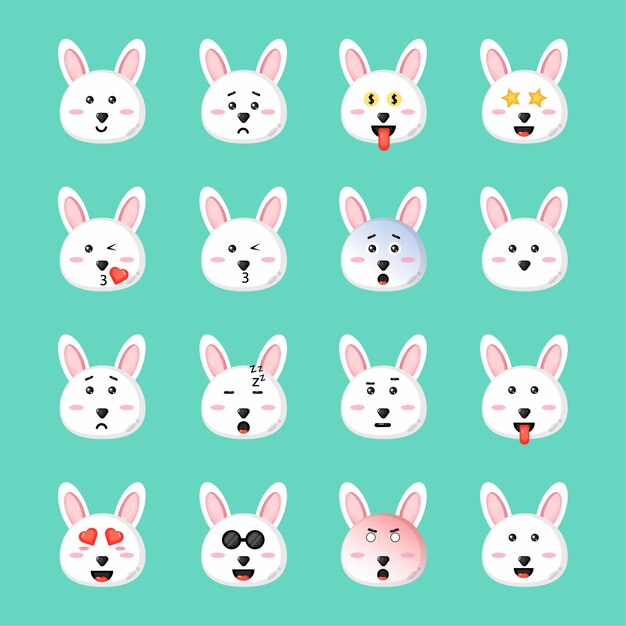 かわいいウサギの絵文字コレクション 無料のベクター