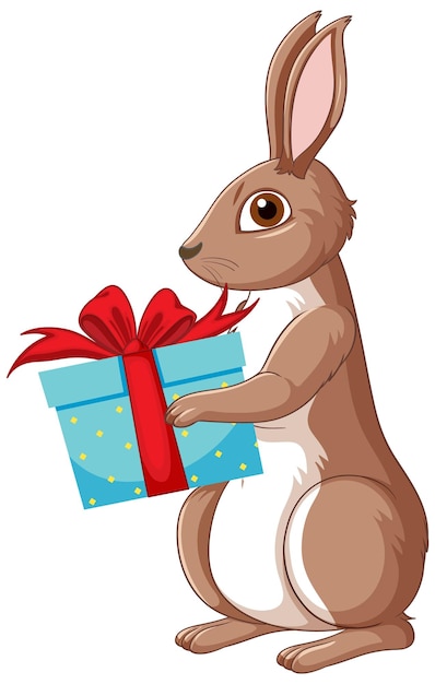 Vettore gratuito simpatico coniglio con confezione regalo