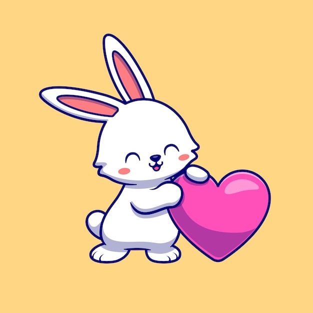愛の心とかわいいウサギ漫画ベクトルアイコンイラスト