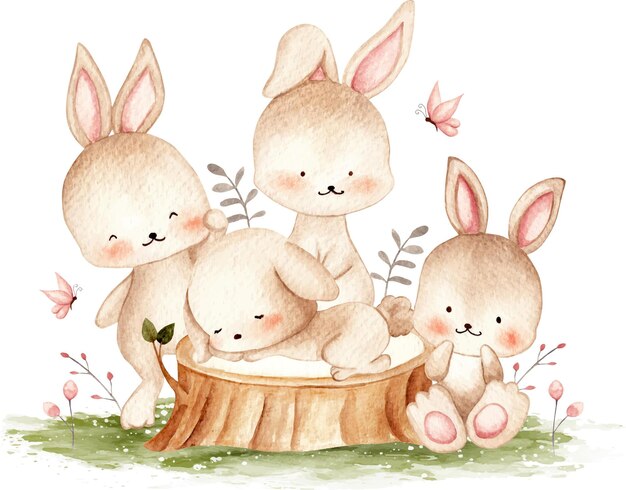 かわいいバニー水彩イラスト プレミアムベクター かわいいバニー水彩イラスト プレミアムベクター