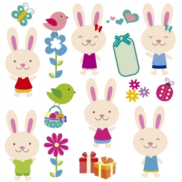 Free vector cute rabbits field