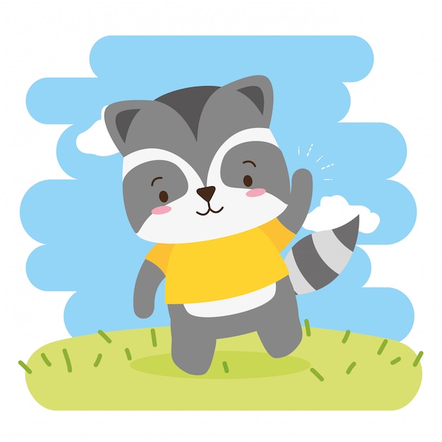 Free vector cute raccoon cartoon, illustration
