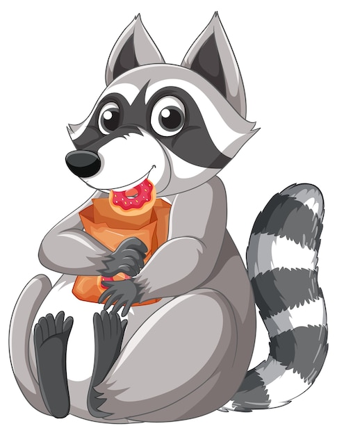 Free vector cute raccoon eating donut