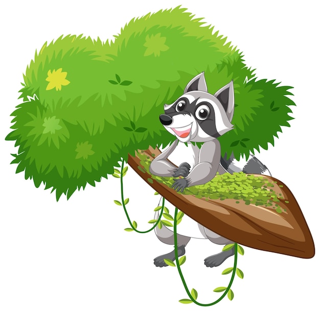 Бесплатное векторное изображение Милый енот висит на ветке дерева