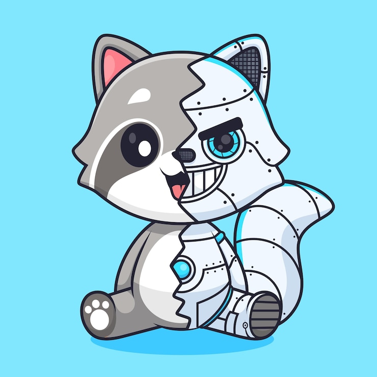Free Vector cute raccoon robot cyborg cartoon vector icon illustration animal technology isolated flat vector