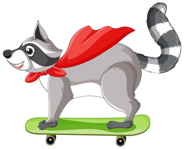 Cute raccoon standing on skateboard