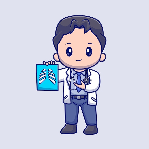 Free vector cute radiologist doctor holding x-ray rontgen cartoon vector icon illustration. people medical icon