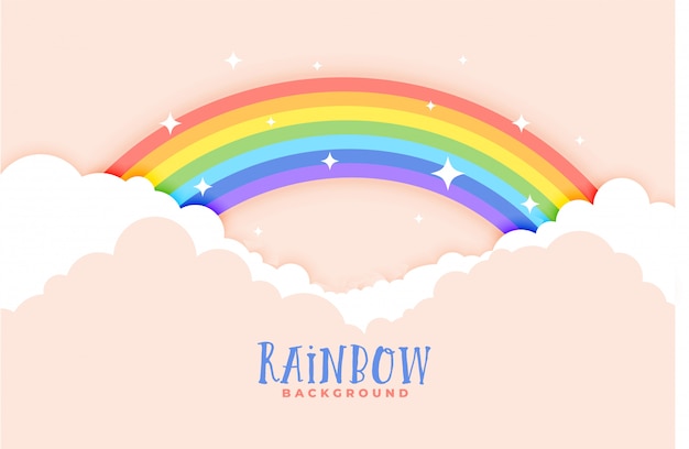 Free vector cute rainbow and clouds pink background