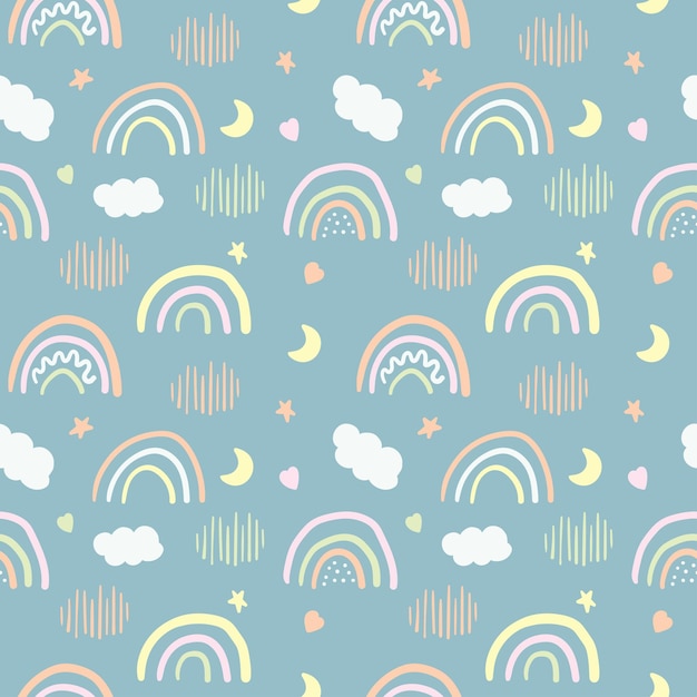 Free vector cute rainbow seamless pattern