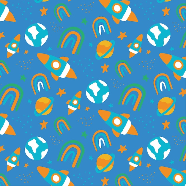 Free vector cute rainbow and space seamless pattern