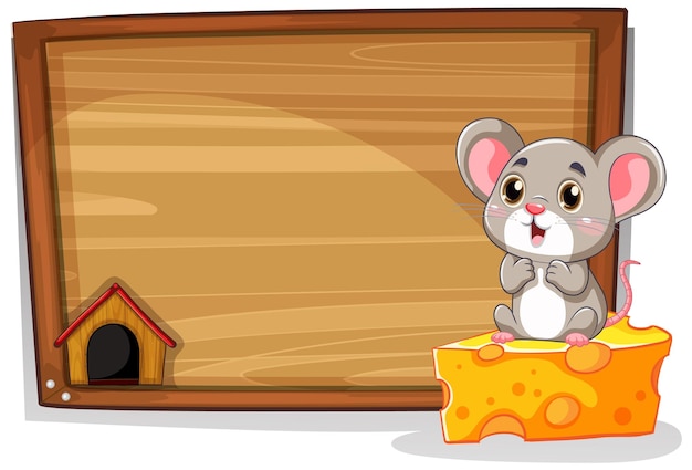 Vettore gratuito simpatico ratto seduto sul banner del bordo di legno del formaggio