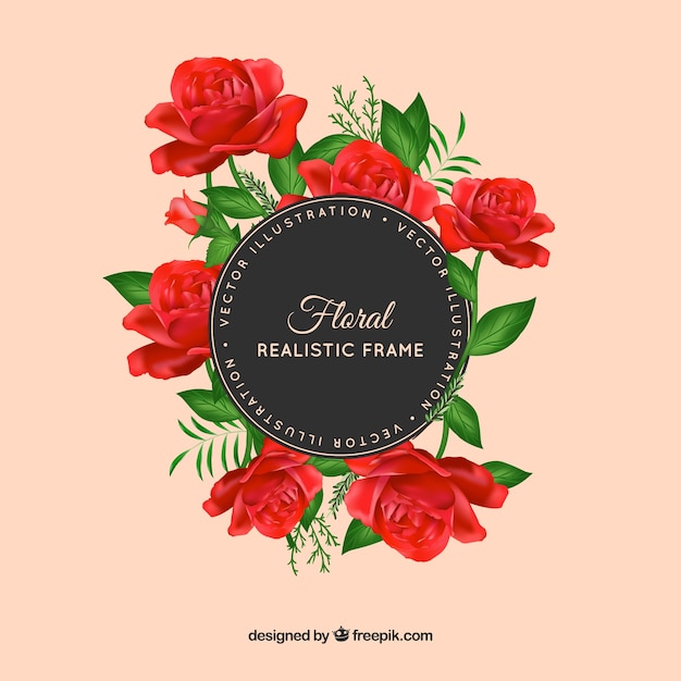 Free vector cute realistic frame with red roses