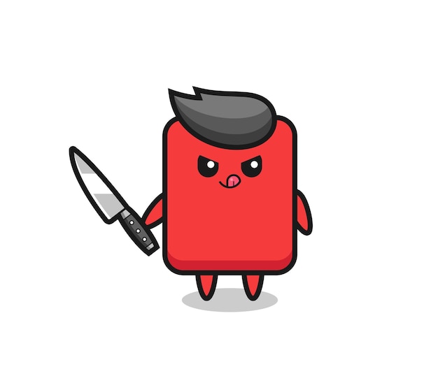 Симпатичный талисман красной карты в образе психопата, держащего нож Premium векторы