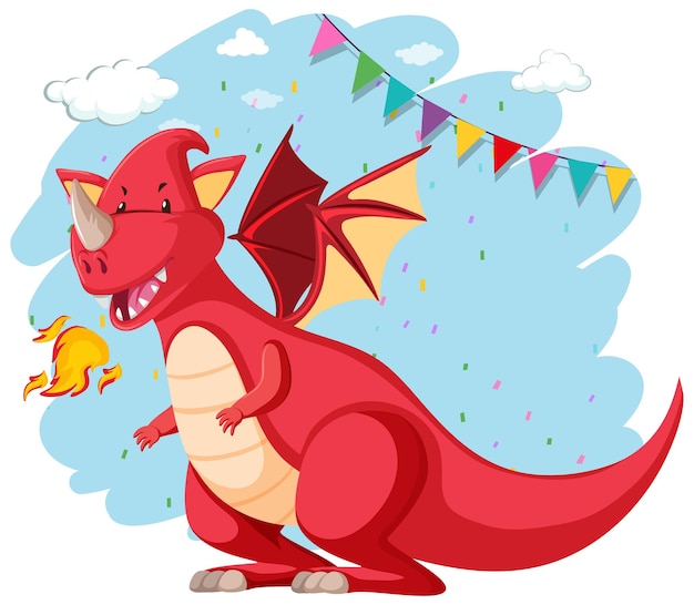 Vettore gratuito simpatico personaggio dei cartoni animati del drago rosso