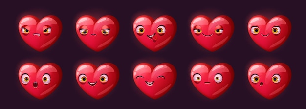 Vettore gratuito simpatico personaggio del cuore rosso con emozioni diverse