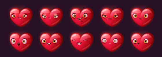 Бесплатное векторное изображение Симпатичный персонаж красного сердца с разными эмоциями