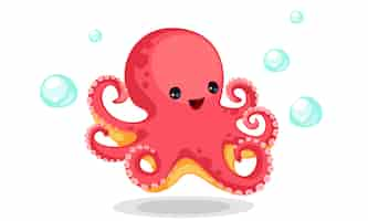 Free vector cute red octopus cartoon vector