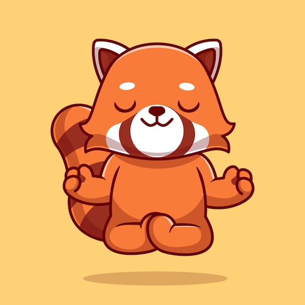 Cute Red Panda Doing Yoga Cartoon Vector Icon Illustration. Animal Sport Icon Concept Isolated Premium Vector. Flat Cartoon Style