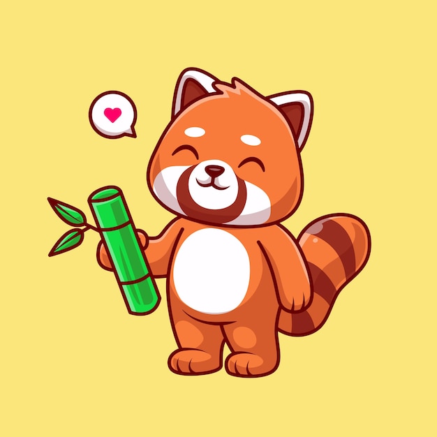 Free vector cute red panda holding bamboo cartoon vector icon illustration. animal nature icon concept isolated