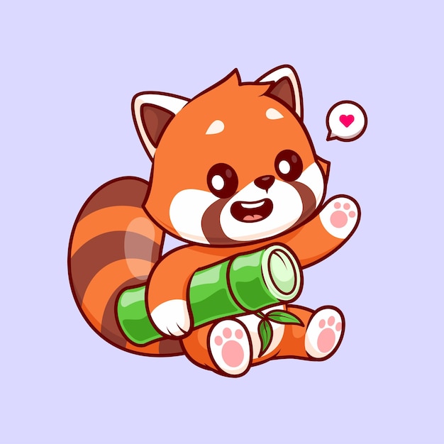 Free vector cute red panda holding bamboo cartoon vector icon illustration. animal nature icon concept isolated